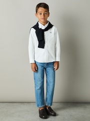 Reiss White/Navy Benton 3-9 yrs 100% Cotton Oxford Embroidered Button Down Shirt - Image 3 of 4