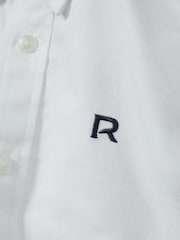Reiss White/Navy Benton 3-9 yrs 100% Cotton Oxford Embroidered Button Down Shirt - Image 4 of 4