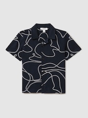 Reiss Navy Menton Cotton Jersey Embroidered Shirt - Image 2 of 4