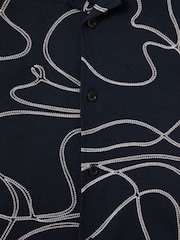 Reiss Navy Menton Cotton Jersey Embroidered Shirt - Image 4 of 4