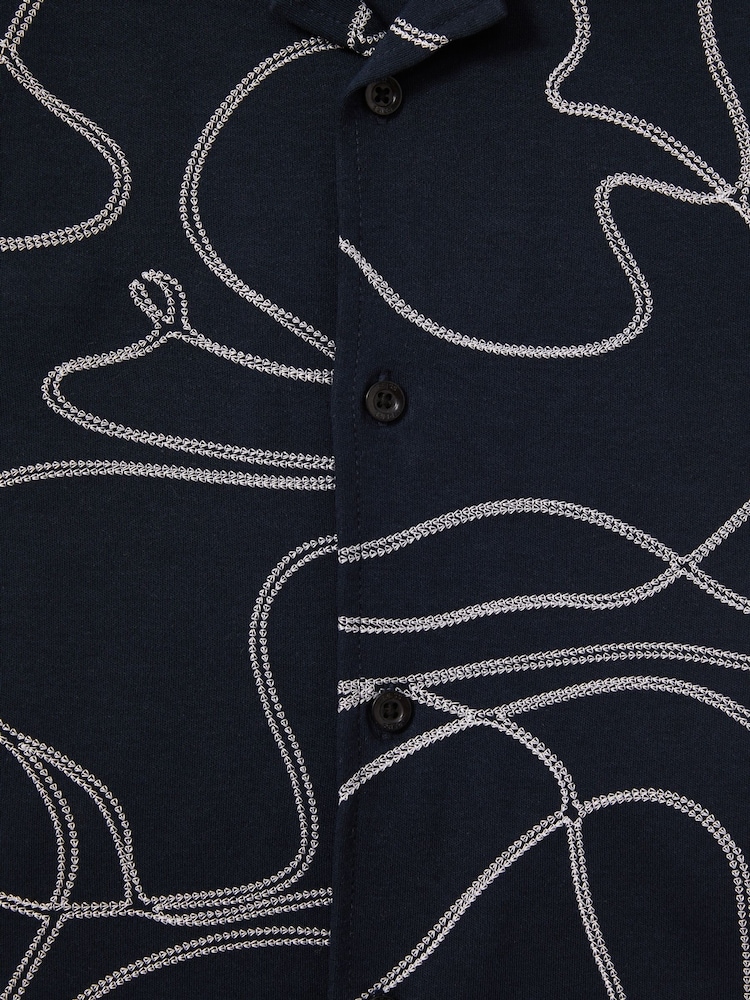 Reiss Navy Menton Cotton Jersey Embroidered Shirt - Image 4 of 4