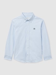 Reiss Soft Blue/Navy Benton 3-9 yrs 100% Cotton Oxford Embroidered Button Down Shirt - Image 2 of 4