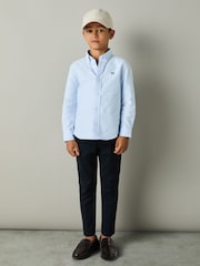 Reiss Soft Blue/Navy Benton 3-9 yrs 100% Cotton Oxford Embroidered Button Down Shirt - Image 3 of 4