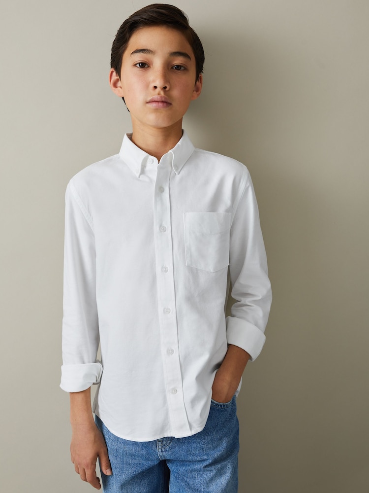 Reiss White Greenwich 9-13 yrs Button Down Oxford Shirt - Image 1 of 4