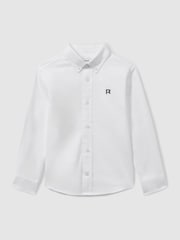 Белый/темно-синий - Reiss Benton 100% Cotton Oxford Embroidered Button Down Shirt - Image 2 of 4