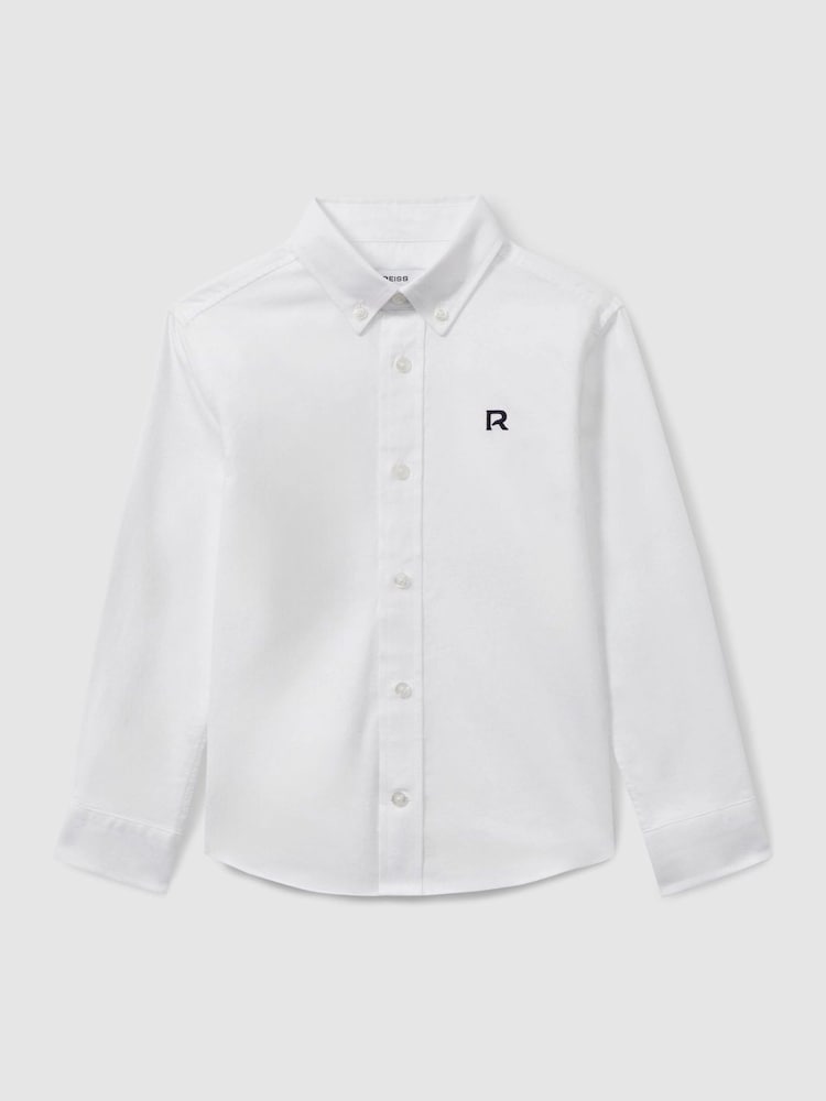Белый/темно-синий - Reiss Benton 100% Cotton Oxford Embroidered Button Down Shirt - Image 2 of 4