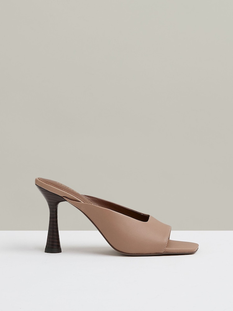 Reiss Blush Justine Leather Heeled Mules - Image 1 of 5 Reiss Blush Justine Leather Heeled Mules - Image 1 of 5