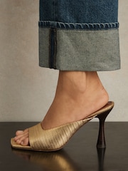 Reiss Gold Justine Leather Heeled Mules - Image 2 of 5