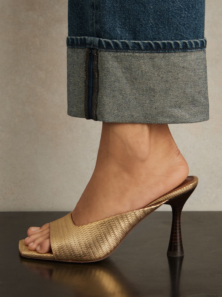 Reiss Gold Justine Leather Heeled Mules - Image 2 of 5