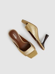 Reiss Gold Justine Leather Heeled Mules - Image 3 of 5