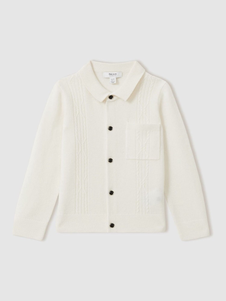 Reiss Off White Lockhurst 3-9 yrs Wool Cable Knit Cardigan - Image 2 of 4
