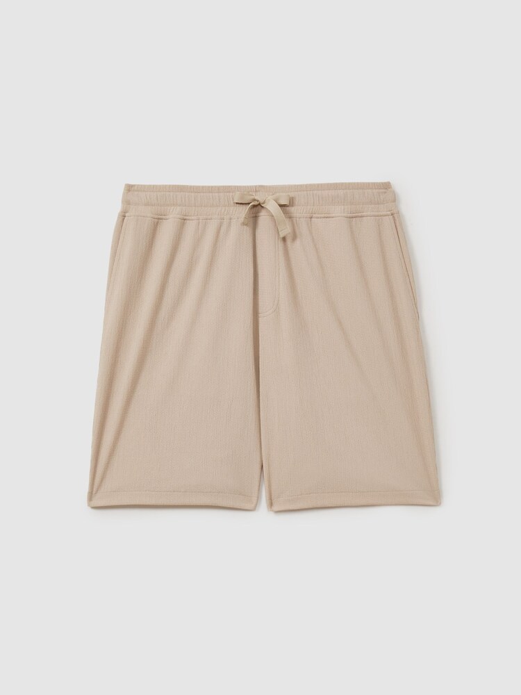 Reiss Oatmeal Rihad Textured Crepe Drawstring Shorts - Image 2 of 5