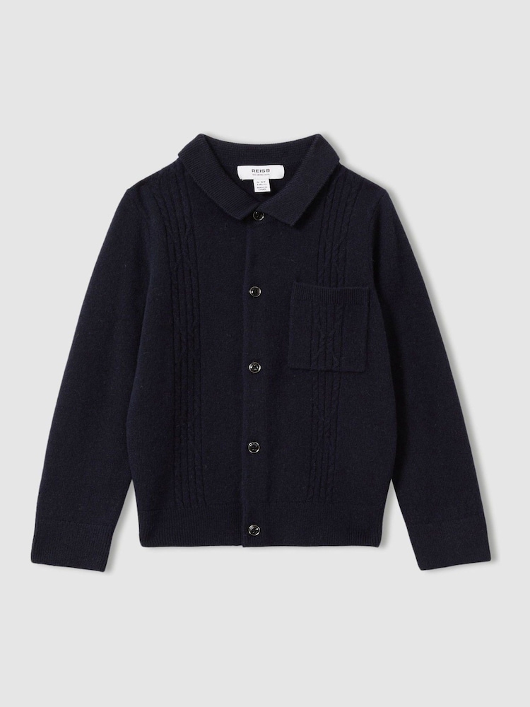 Reiss Navy Lockhurst 3-9 yrs Wool Cable Knit Cardigan - Image 2 of 4