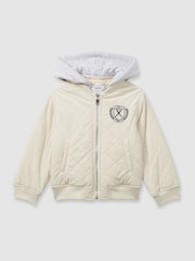 Reiss Off White/Grey Ture 9-13 yrs Embroidered Quilted Needlecord Jacket - Image 2 of 4
