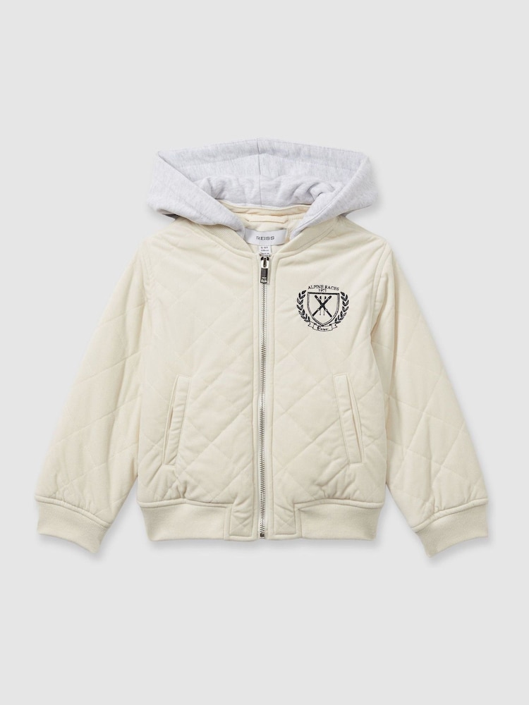 Reiss Off White/Grey Ture 9-13 yrs Embroidered Quilted Needlecord Jacket - Image 2 of 4