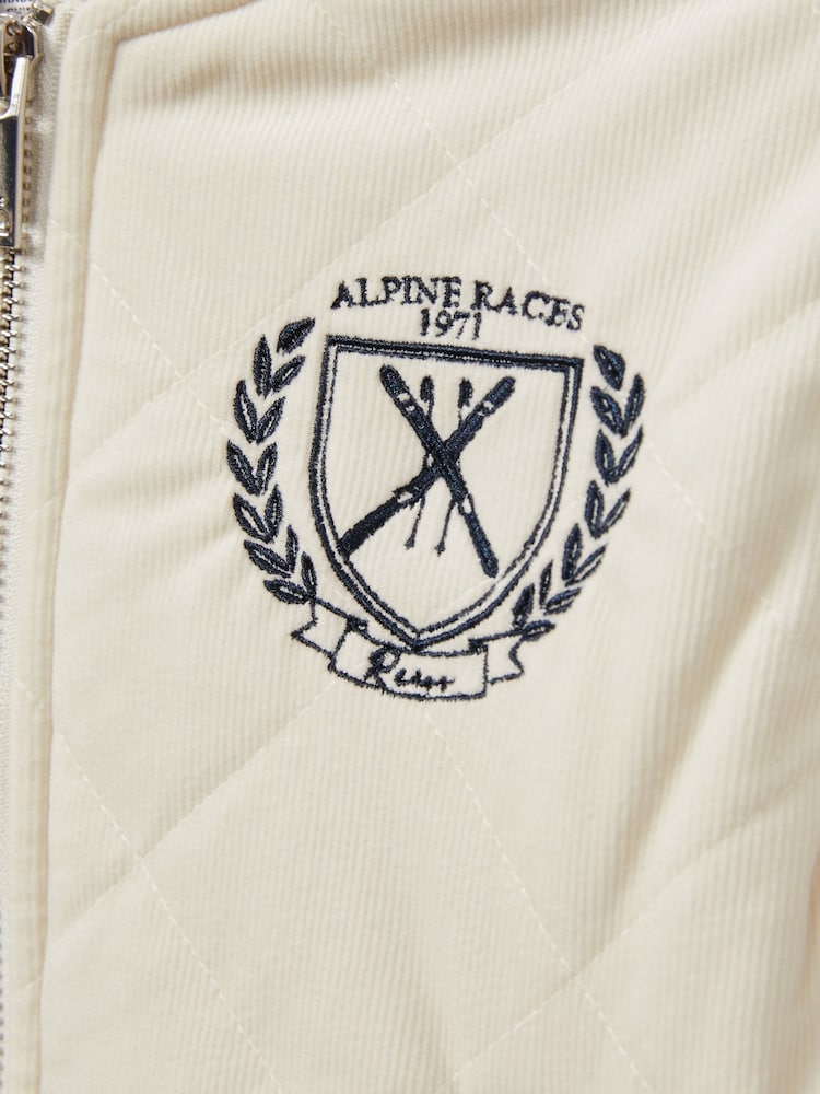 Reiss Off White/Grey Ture 9-13 yrs Embroidered Quilted Needlecord Jacket - Image 4 of 4