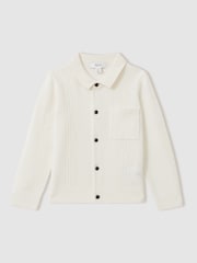 Reiss Off White Lockhurst 9-13 yrs Wool Cable Knit Cardigan - Image 2 of 4