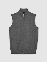 Reiss Derby Grey Melange Leeds Merino Wool Zip Through Gilet - Image 2 of 6