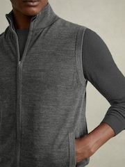 Reiss Derby Grey Melange Leeds Merino Wool Zip Through Gilet - Image 4 of 6