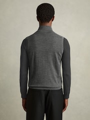 Reiss Derby Grey Melange Leeds Merino Wool Zip Through Gilet - Image 5 of 6