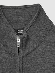 Reiss Derby Grey Melange Leeds Merino Wool Zip Through Gilet - Image 6 of 6