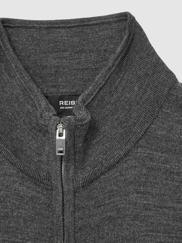 Reiss Derby Grey Melange Leeds Merino Wool Zip Through Gilet - Image 6 of 6