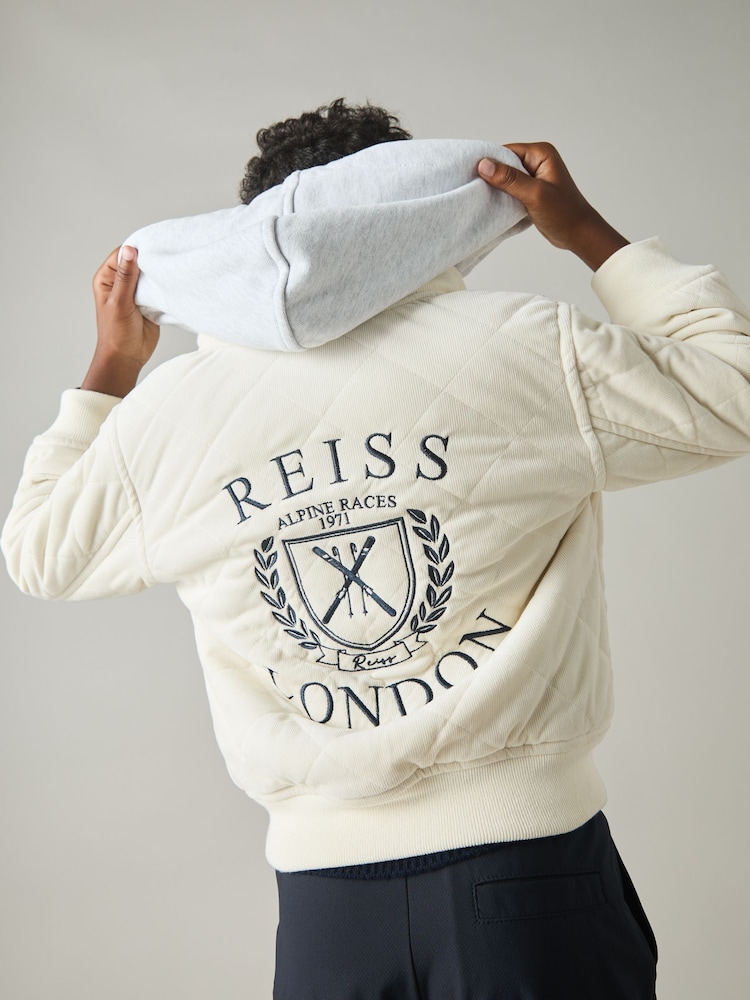 Reiss Off White/Grey Ture 3-9 yrs Embroidered Quilted Needlecord Jacket - Image 1 of 4