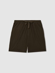Reiss Dark Olive Green Rihad Textured Crepe Drawstring Shorts - Image 2 of 6