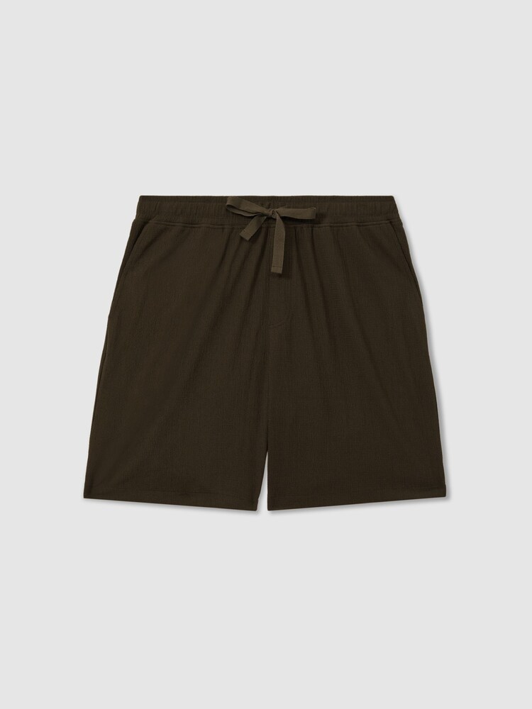 Reiss Dark Olive Green Rihad Textured Crepe Drawstring Shorts - Image 2 of 6