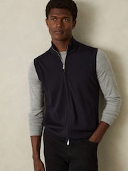 Reiss Navy Leeds Merino Wool Zip-Through Gilet - Image 1 of 6