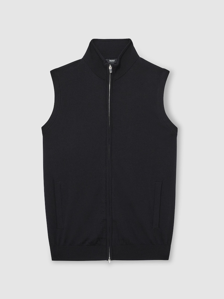 Reiss Navy Leeds Merino Wool Zip-Through Gilet - Image 2 of 6