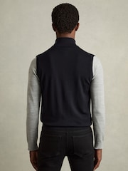 Reiss Navy Leeds Merino Wool Zip-Through Gilet - Image 5 of 6
