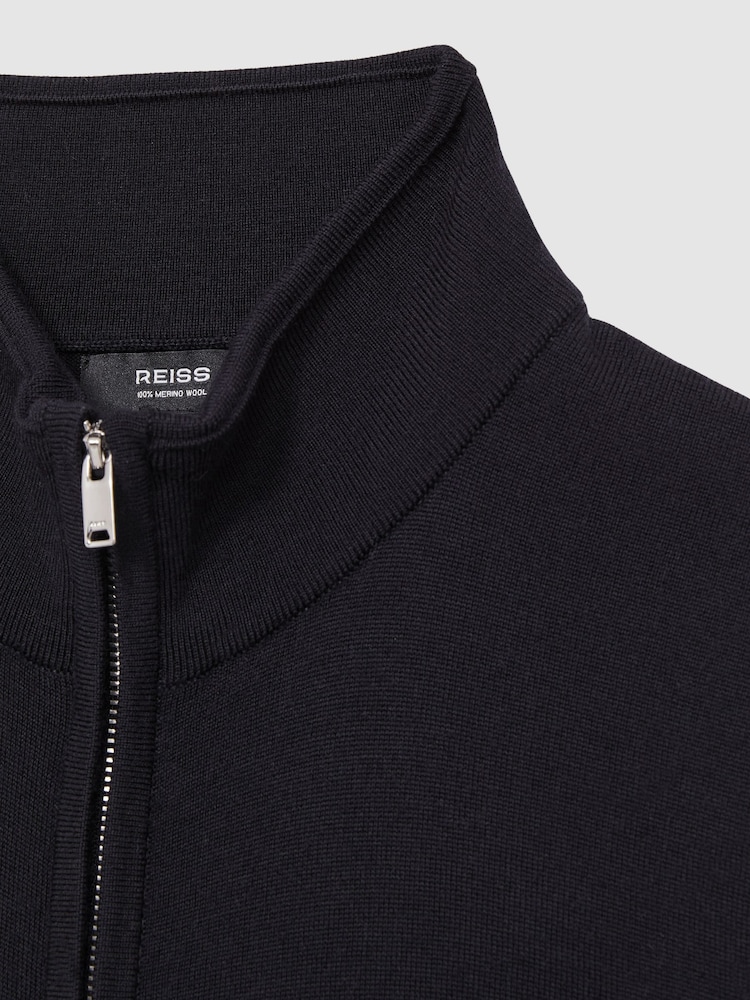 Reiss Navy Leeds Merino Wool Zip-Through Gilet - Image 6 of 6
