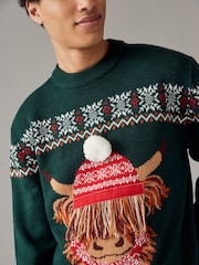 Dark Green Matching Family Mens Christmas Hamish The Highland Cow Jumper - Image 7 of 8