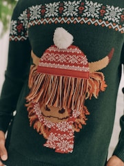 Dark Green Matching Family Mens Christmas Hamish The Highland Cow Jumper - Image 8 of 8