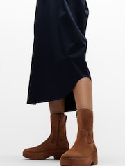 FitFlop Red F-Luma Stretch Suede Demi Wedge Mid Calf Boots - Image 1 of 5