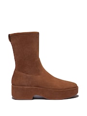 FitFlop Red F-Luma Stretch Suede Demi Wedge Mid Calf Boots - Image 2 of 5