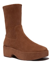 FitFlop Red F-Luma Stretch Suede Demi Wedge Mid Calf Boots - Image 3 of 5