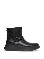 FitFlop F-Mode Folded Knot Leather Flatform Chelsea Black Boots - Image 1 of 4