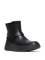 FitFlop F-Mode Folded Knot Leather Flatform Chelsea Black Boots - Image 2 of 4