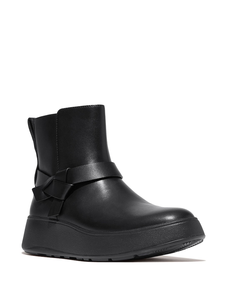 FitFlop F-Mode Folded Knot Leather Flatform Chelsea Black Boots - Image 2 of 4