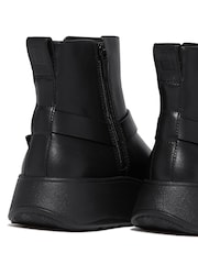 FitFlop F-Mode Folded Knot Leather Flatform Chelsea Black Boots - Image 3 of 4