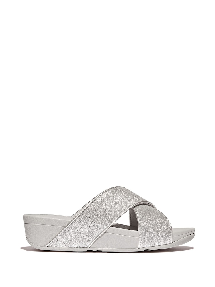 FitFlop Silver Lulu Glitterdust Cross Slides - Image 2 of 5