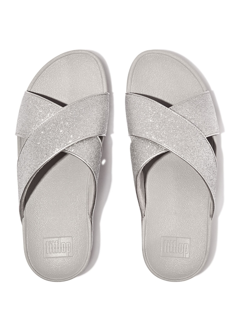 FitFlop Silver Lulu Glitterdust Cross Slides - Image 4 of 5