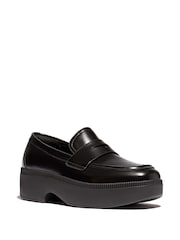 FitFlop F-Luma  Box Leather Demi Wedge Penny Black Loafers - Image 3 of 5