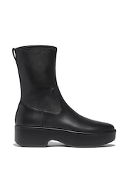 FitFlop F-Luma Stretch Leather Demi Wedge Mid Calf Black Boots - Image 2 of 5