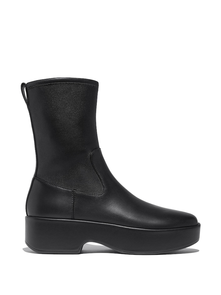 FitFlop F-Luma Stretch Leather Demi Wedge Mid Calf Black Boots - Image 2 of 5