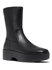 FitFlop F-Luma Stretch Leather Demi Wedge Mid Calf Black Boots - Image 3 of 5