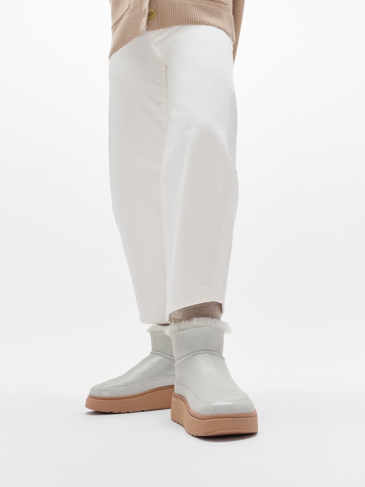 FitFlop Silver Gen-Ff Ultra-Mini Metallic D/Faced Shearling Boots - Image 1 of 5