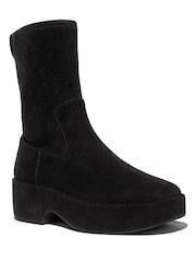 FitFlop F-Luma Stretch Suede Demi Wedge Mid Calf Black Boots - Image 2 of 6